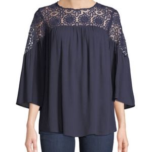 NWT - Neiman Marcus navy Lace - Yoke Blouse